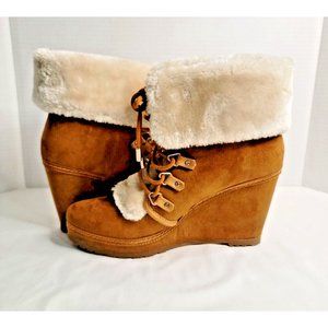 UNIONBAY "AVALANCHE" Brown Suede /Faux Fur Mid-Calf Wedge Boots Size 9 M